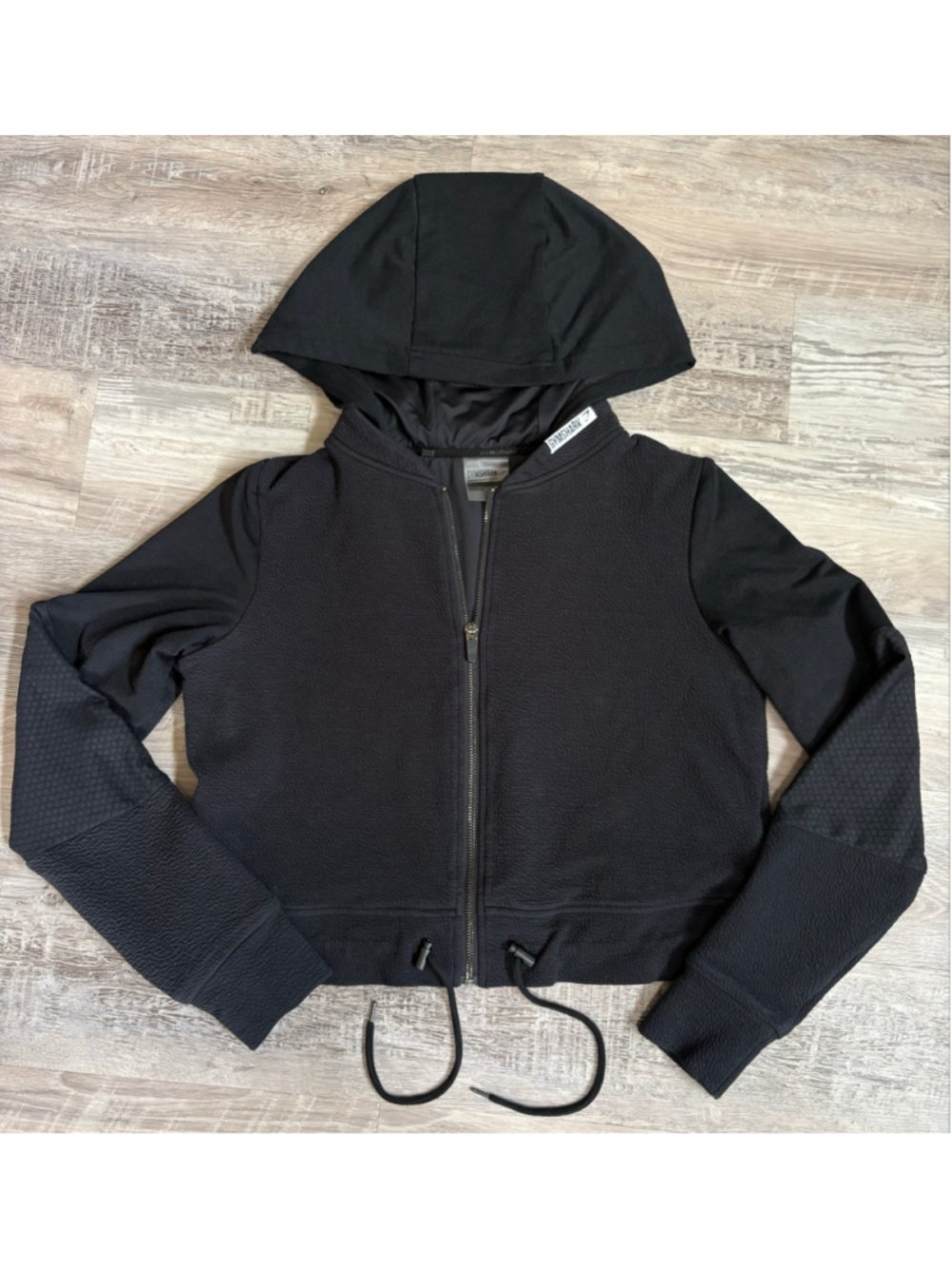 Gymshark Black Textured Crop Full Zip Hoodie Jacket Womens Size Small Activewear